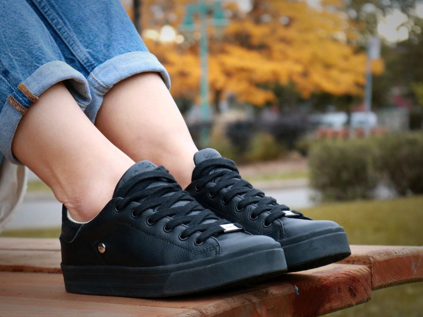 black leather sneaker