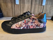 Black Leather With Print Flowers Leather+Black Sole Sneaker