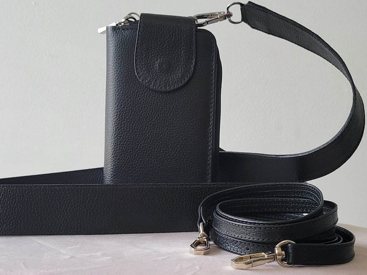 Leather telephone bag and wallet With 2 Straps