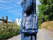 Blue Leather whit Flower- 3 in 1 Backpack