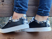 Black Leather With Flowers Sneaker