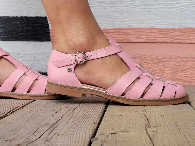 Fisherman  Pink Leather Caged Sandals