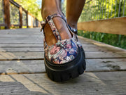 Print Flowers Leather Mary Jane Shoes