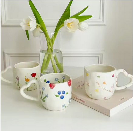 350ml Creative Ceramic Coffee Hand Painted Floral Hearts