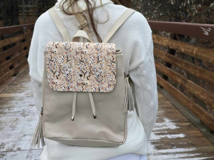 Beige Leather with Flowers