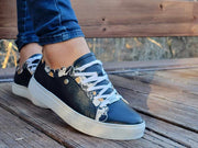 Black Leather With Flowers Sneaker