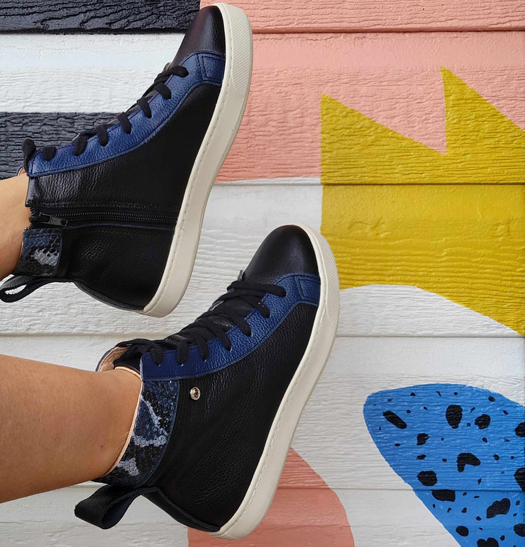 Black & Blue Leather high top sneaker