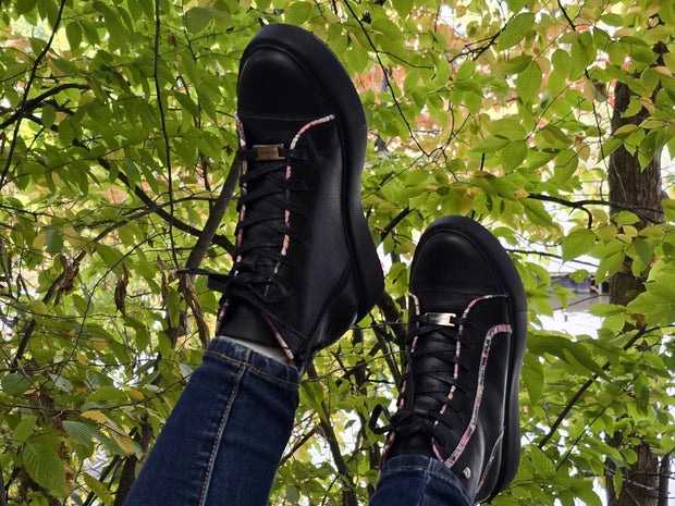 High top Black & PrintyLeather Sneakers