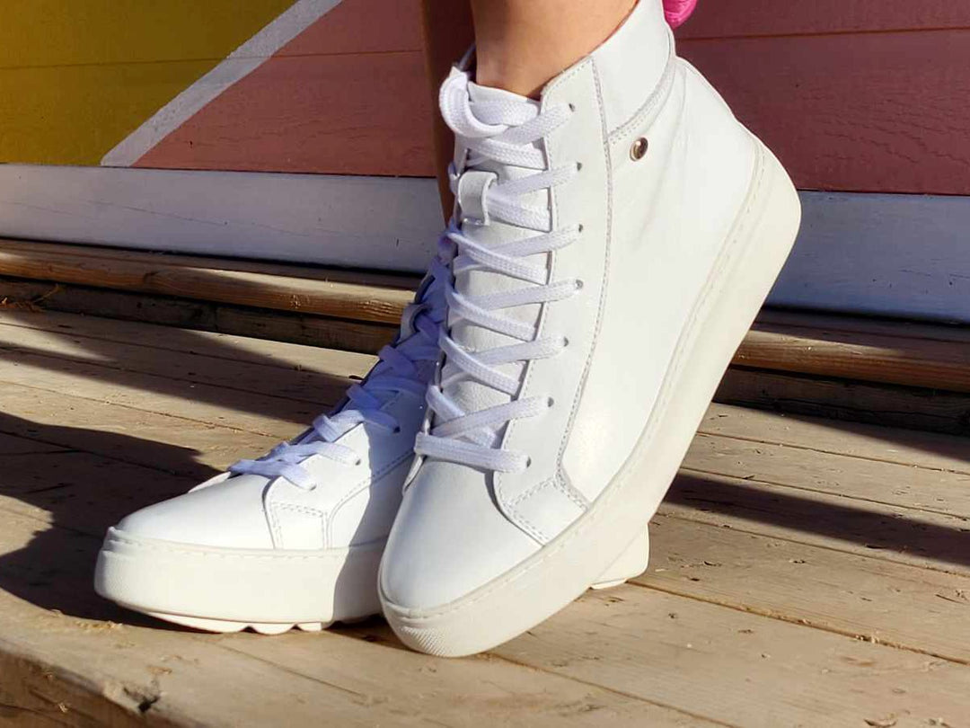 High top white leather sneakers best sale