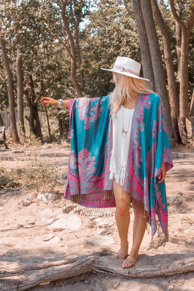 Swan Song Kimono- C Y A N