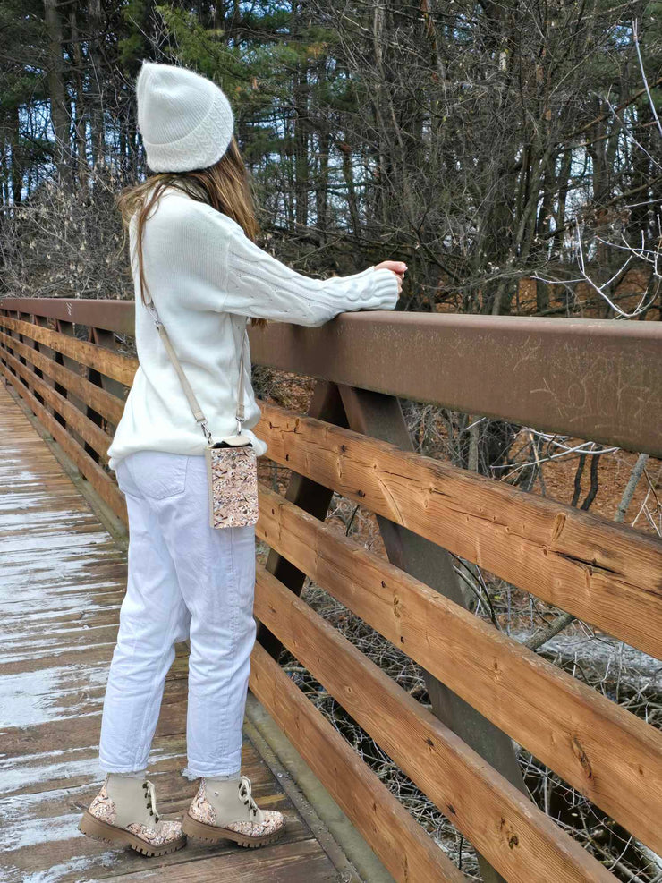 Beige with print  Flowers Bag and wallet For Telephone