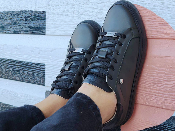 Kaki + Black leather Sneakers