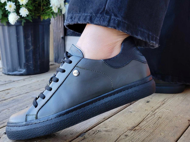 Kaki + Black leather Sneakers