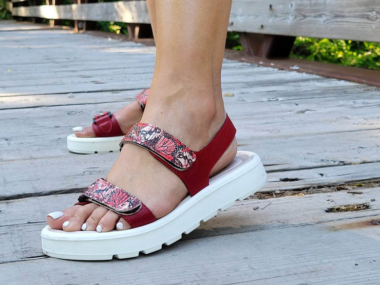 Red velcro Leather-Sandal