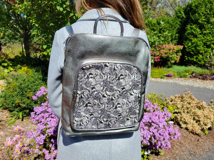 Sylver Leather whit Flower- 3 in 1 Backpack
