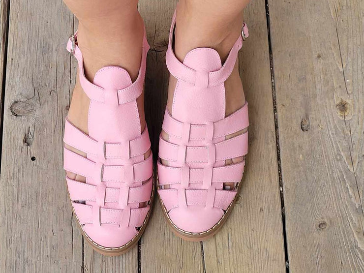 Fisherman  Pink Leather Caged Sandals