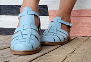 Fisherman Blue Leather Caged Sandals