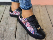 Black Leather With Print Flowers Leather+Black Sole Sneaker