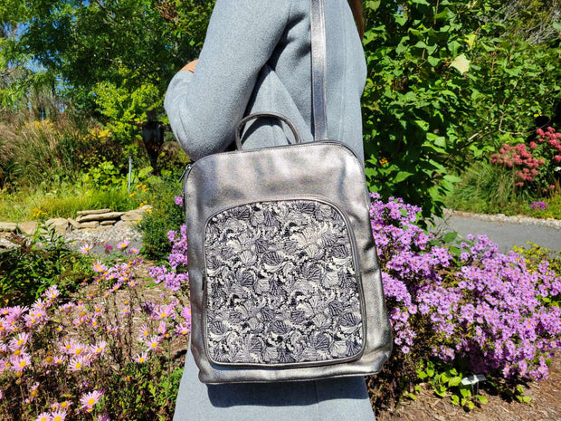 Sylver Leather whit Flower- 3 in 1 Backpack