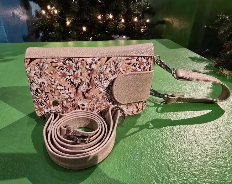 Beige with print  Flowers Bag and wallet For Telephone