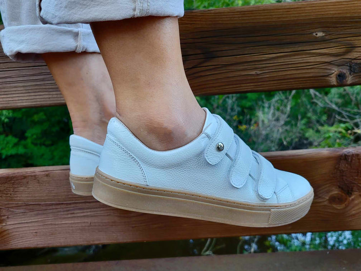 White Leather Velcro with Miel Sole-Sneakers